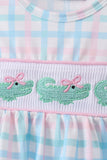 Pink Crocodile Smocked Gingham Bloomer Set Aaria Tees