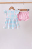 Pink Crocodile Smocked Gingham Bloomer Set Aaria Tees