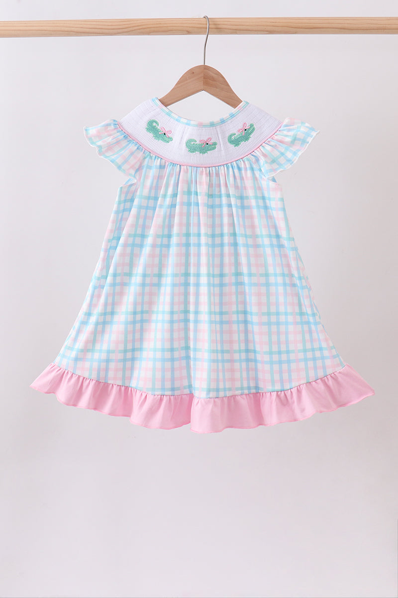 Pink Crocodile Smocked Gingham Dress - Aaria Tees Aaria Tees