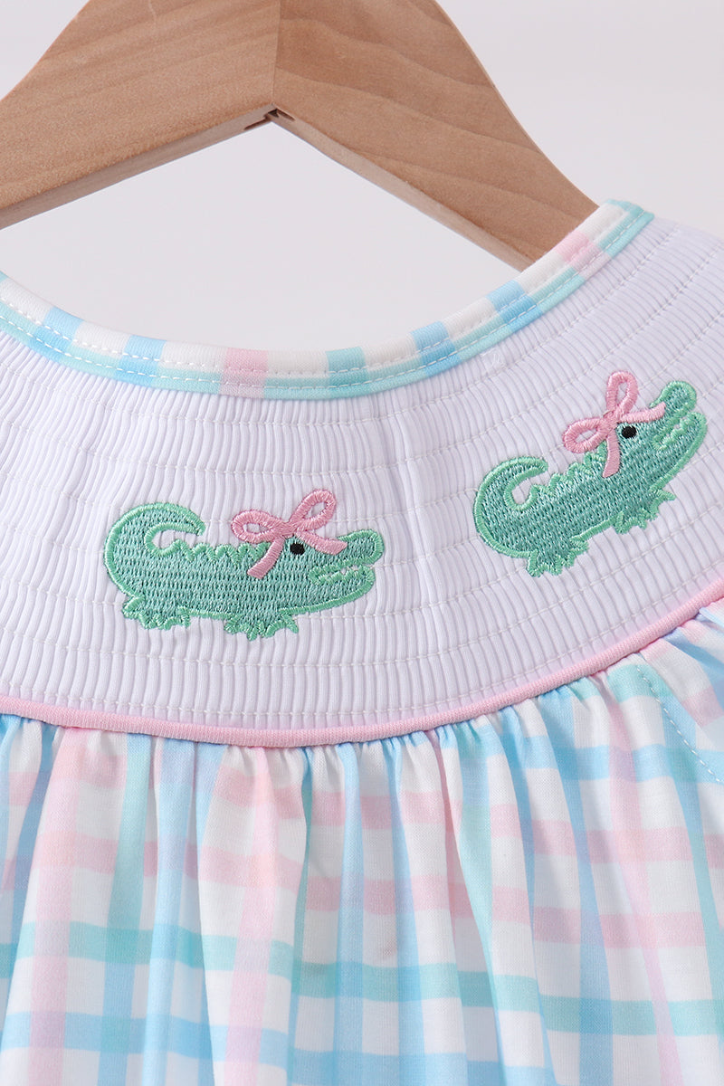 Pink Crocodile Smocked Gingham Dress - Aaria Tees Aaria Tees