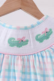 Pink Crocodile Smocked Gingham Dress - Aaria Tees Aaria Tees