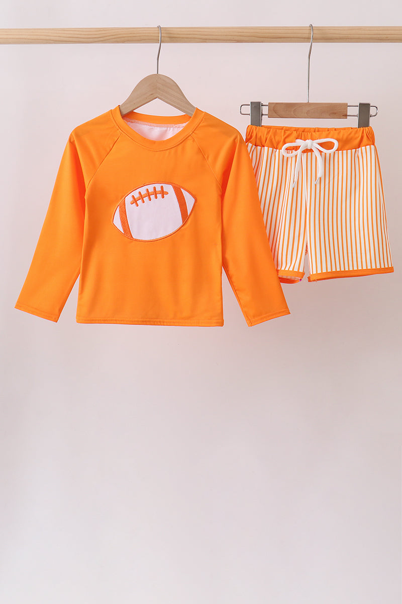 Orange Football 2PC Long Sleeve Swimsuit - Aaria Tees
