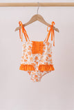 Orange Floral Print Ruffle Swimsuit - Aaria Tees Aaria Tees
