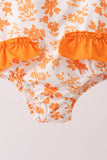 Orange Floral Print Ruffle Swimsuit - Aaria Tees Aaria Tees