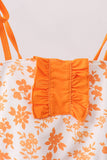 Orange Floral Print Ruffle Swimsuit - Aaria Tees Aaria Tees
