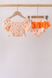 Orange Floral Smocked 2PC Ruffle Swimsuit - Aaria Tees Aaria Tees