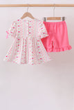 Pink Apple Smocked Ruffle Shorts Set Aaria Tees