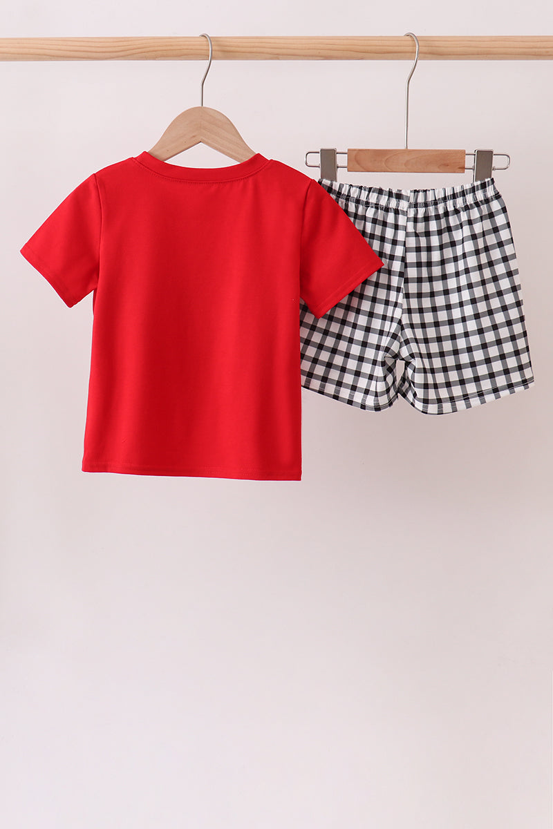 Red Georgia Applique Gingham Shorts Set - Aaria Tees Aaria Tees