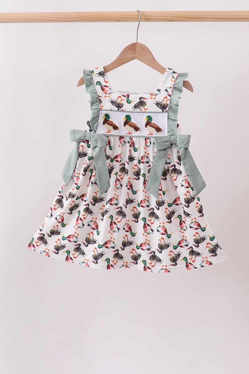 Sage Mallard French Knot Ruffle Dress - Aaria Tees Aaria Tees