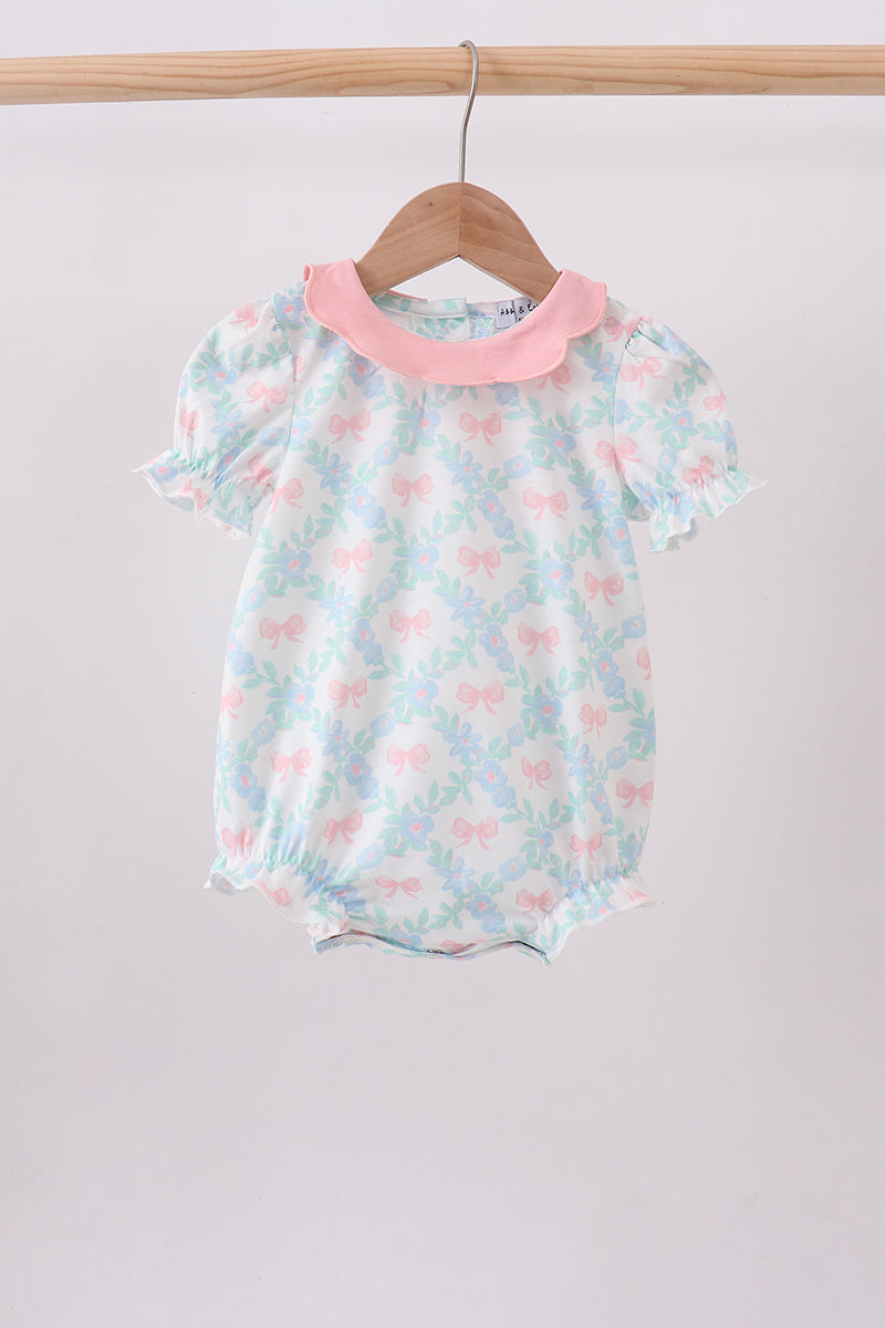 Pink Floral Bow Print Bubble - Aaria Tees Aaria Tees