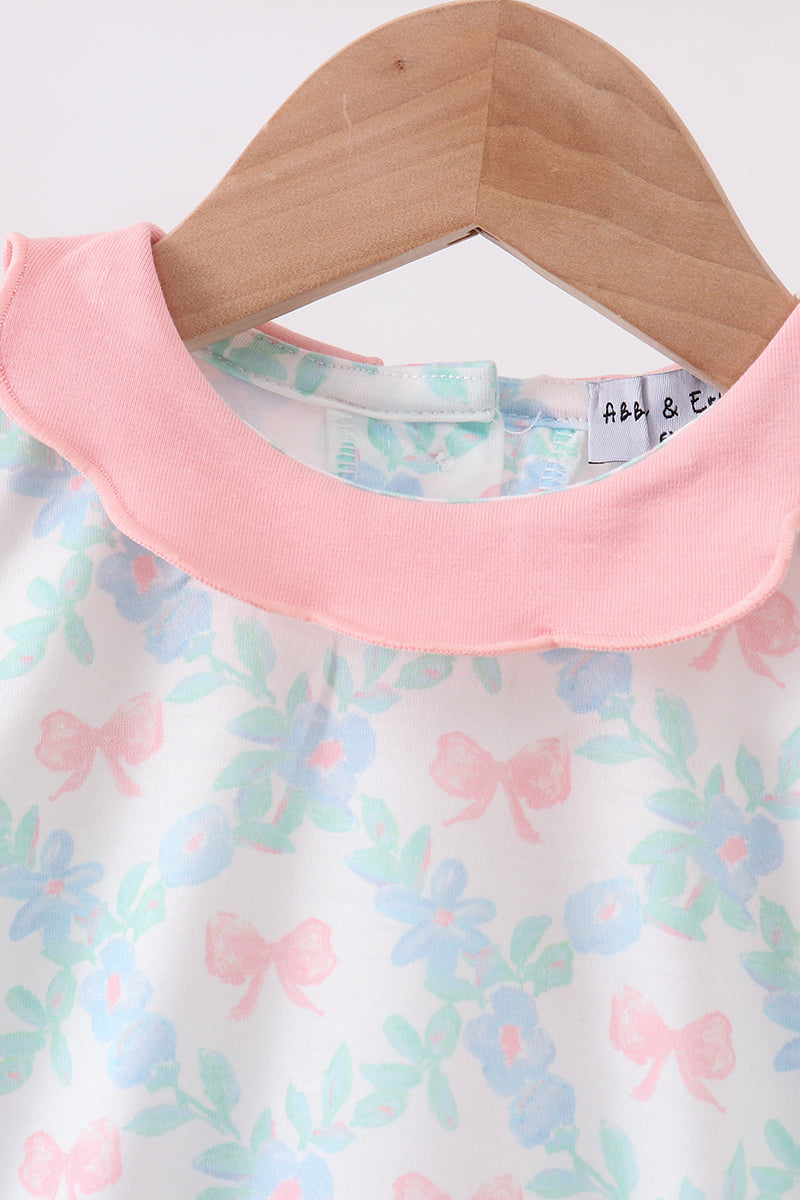 Pink Floral Bow Print Bubble - Aaria Tees Aaria Tees