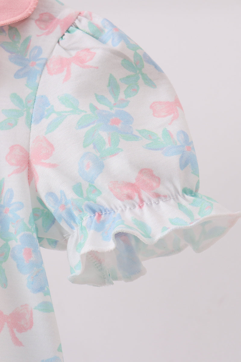 Pink Floral Bow Print Bubble - Aaria Tees Aaria Tees