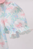 Pink Floral Bow Print Bubble - Aaria Tees Aaria Tees