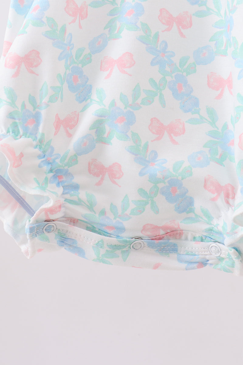 Pink Floral Bow Print Bubble - Aaria Tees Aaria Tees