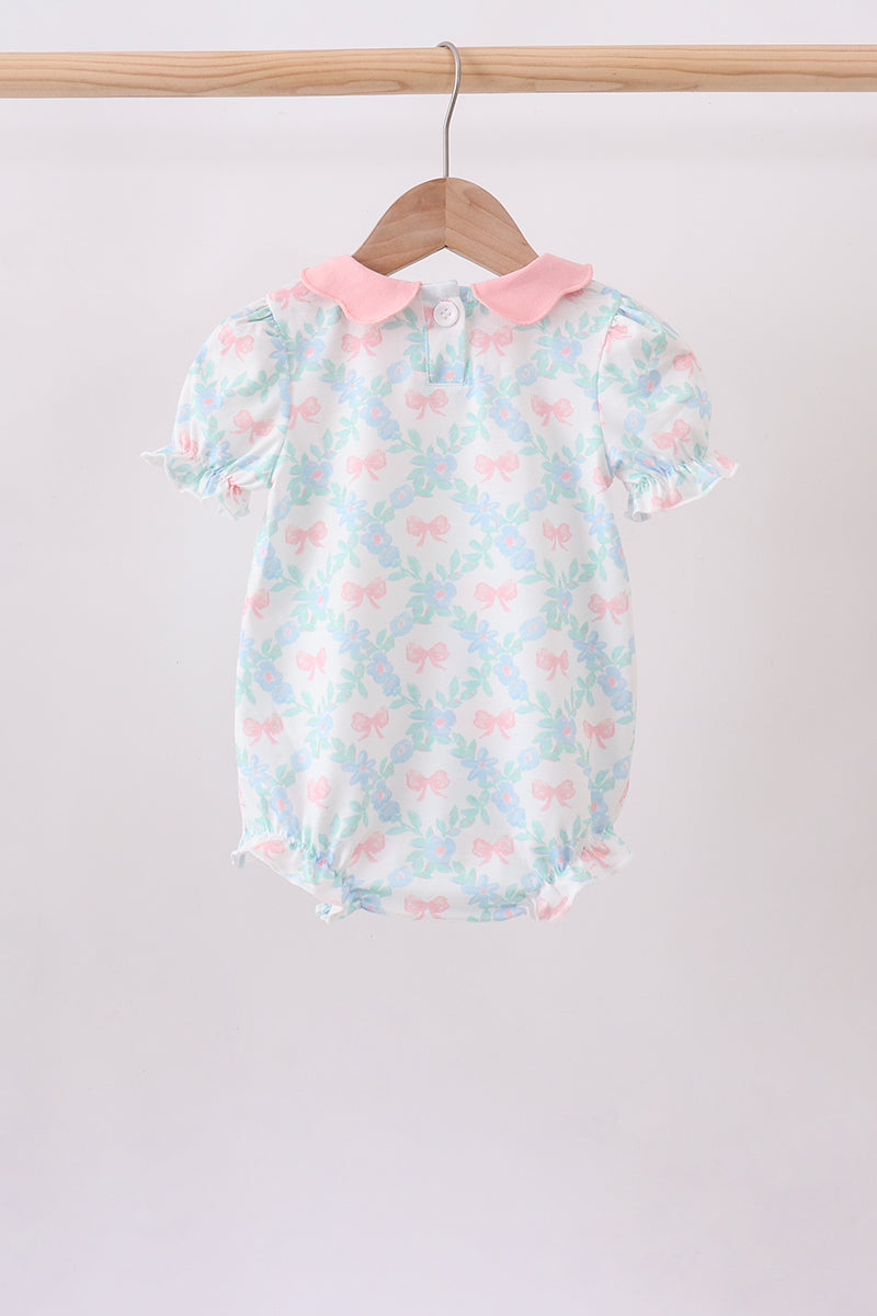 Pink Floral Bow Print Bubble - Aaria Tees Aaria Tees