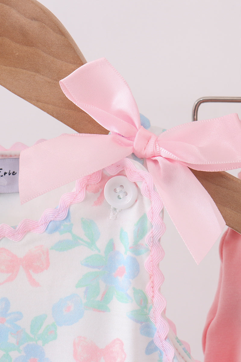 Pink Floral Bow Print Bloomer Set - Aaria Tees Aaria Tees