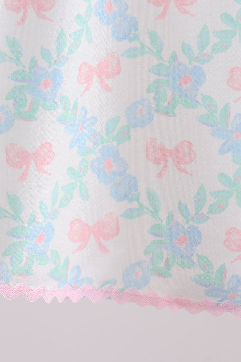 Pink Floral Bow Print Bloomer Set - Aaria Tees Aaria Tees