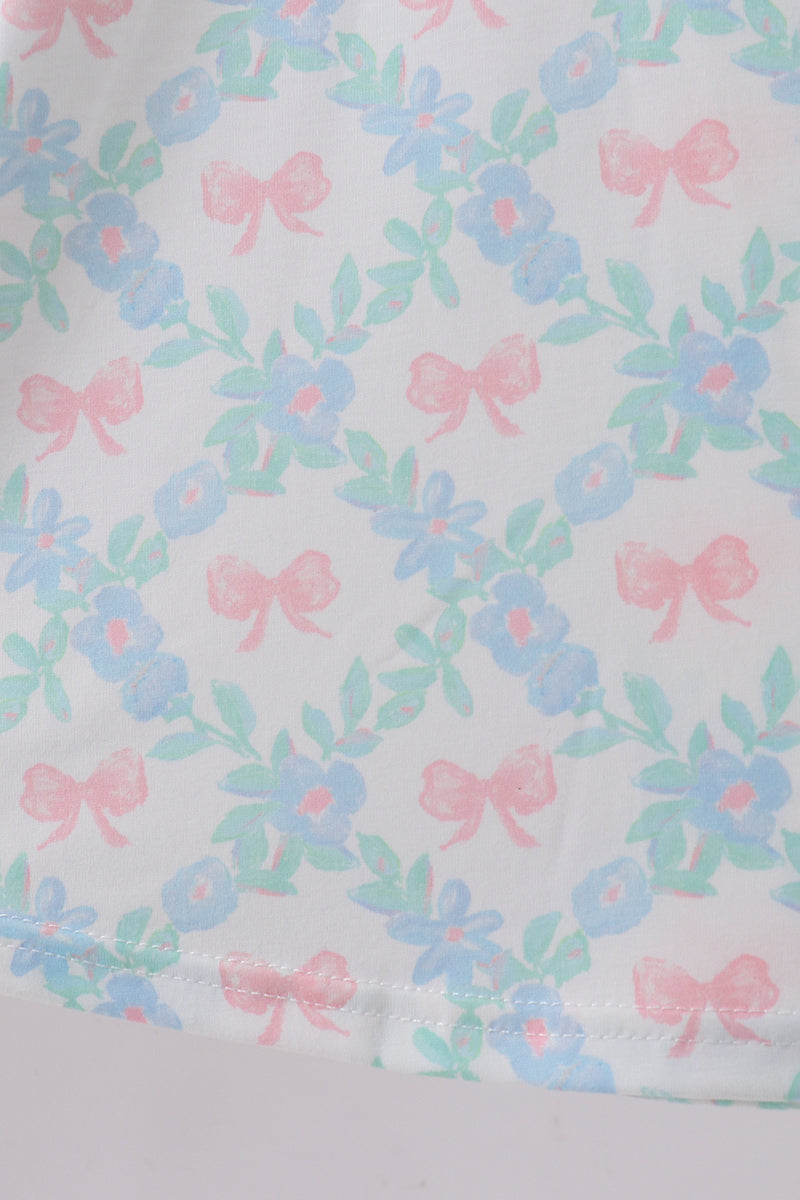Pink Floral Bow Print Dress - Aaria Tees Aaria Tees