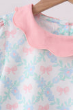 Pink Floral Bow Print Scalloped Shorts Set - Aaria Tees Aaria Tees