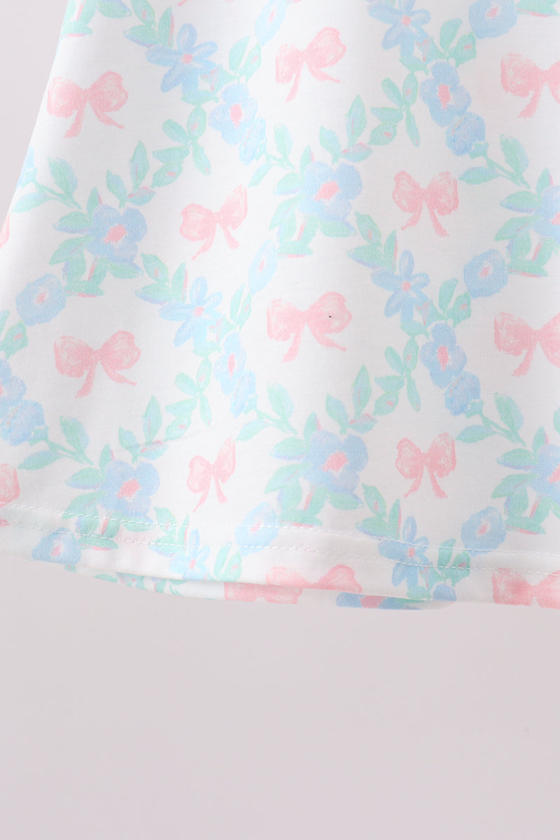 Pink Floral Bow Print Scalloped Shorts Set - Aaria Tees Aaria Tees