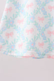 Pink Floral Bow Print Scalloped Shorts Set - Aaria Tees Aaria Tees