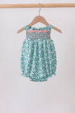 Green Floral Smocked Ruffle Bubble - Aaria Tees Aaria Tees