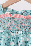 Green Floral Smocked Ruffle Bubble - Aaria Tees Aaria Tees