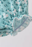 Green Floral Smocked Ruffle Bubble - Aaria Tees Aaria Tees