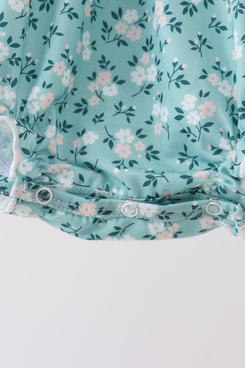 Green Floral Smocked Ruffle Bubble - Aaria Tees Aaria Tees