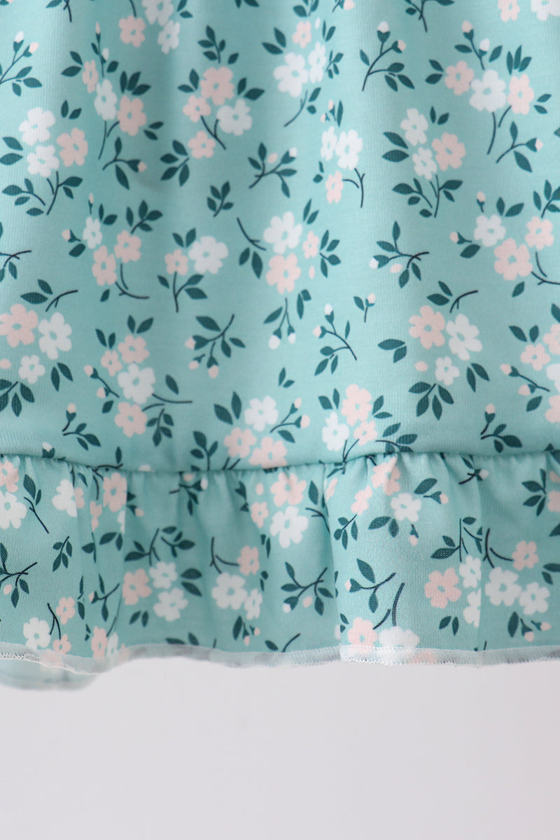Green Floral Smocked Ruffle Bloomer Set - Aaria Tees Aaria Tees