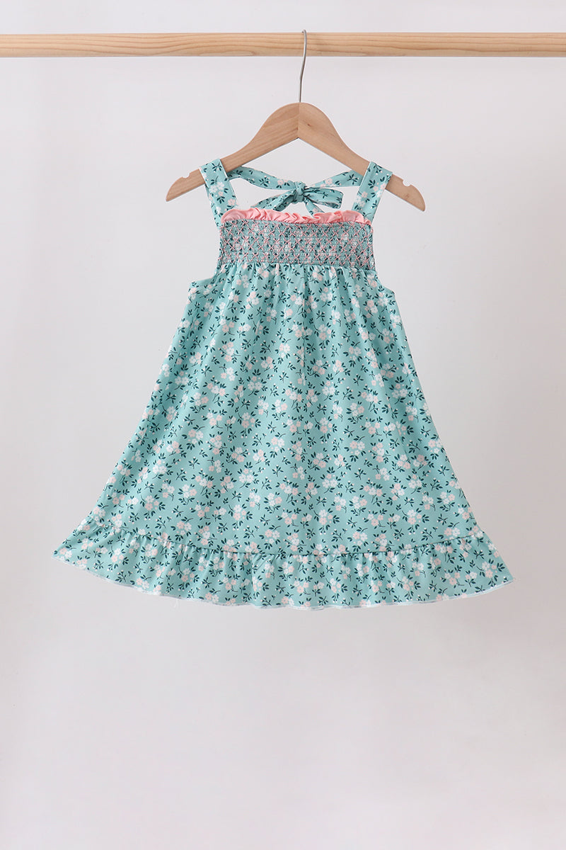 Green Floral Smocked Ruffle Dress - Aaria Tees Aaria Tees