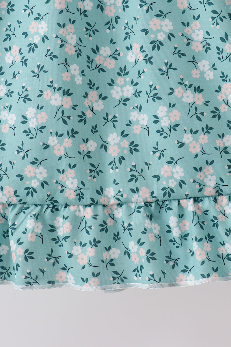 Green Floral Smocked Ruffle Dress - Aaria Tees Aaria Tees