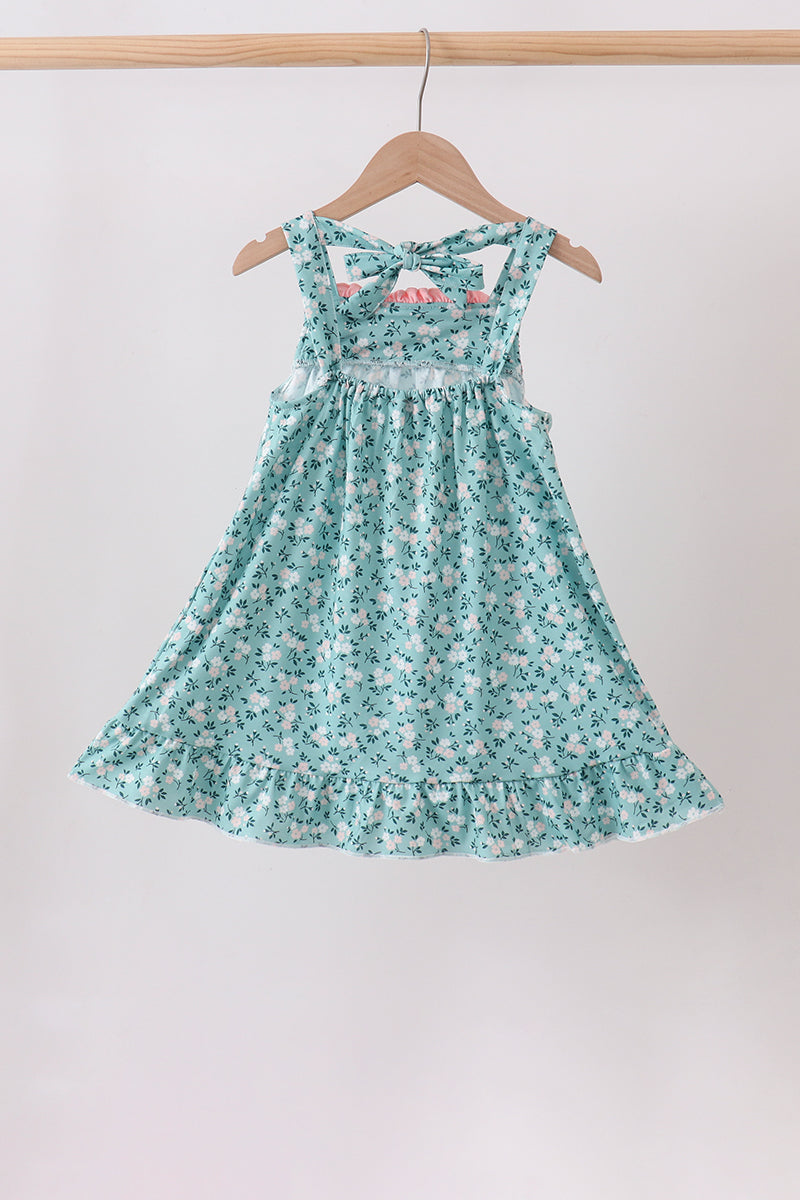 Green Floral Smocked Ruffle Dress - Aaria Tees Aaria Tees