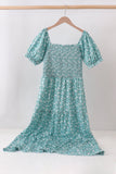 Green Floral Smocked Mom Dress - Aaria Tees Aaria Tees