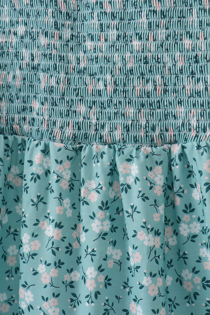 Green Floral Smocked Mom Dress - Aaria Tees Aaria Tees