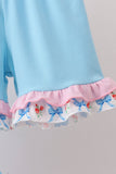 Blue Rose Ruffle Shorts Set - Aaria Tees Aaria Tees