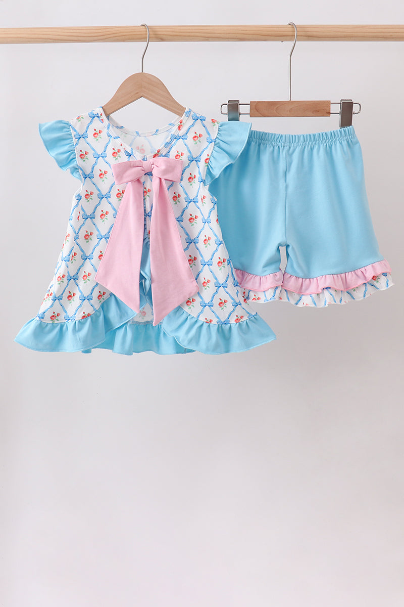 Blue Rose Ruffle Shorts Set - Aaria Tees Aaria Tees