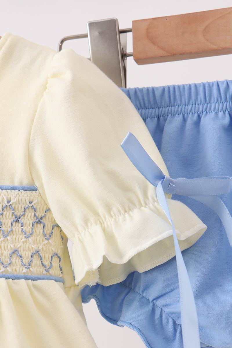 Cream smocked bloomer set - Aaria Tees Aaria Tees