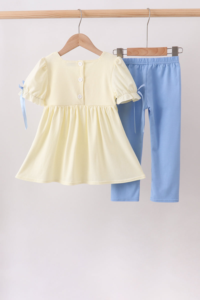 Cream smocked bow pants set - Aaria Tees Aaria Tees