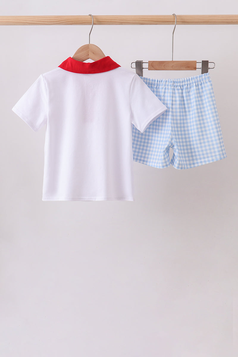 Blue Puppy Embroidered Boys Shorts Set - Aaria Tees Aaria Tees