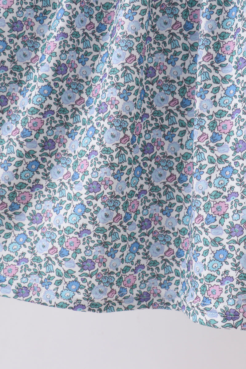 Blue Floral Smocked Dress - Aaria Tees Aaria Tees