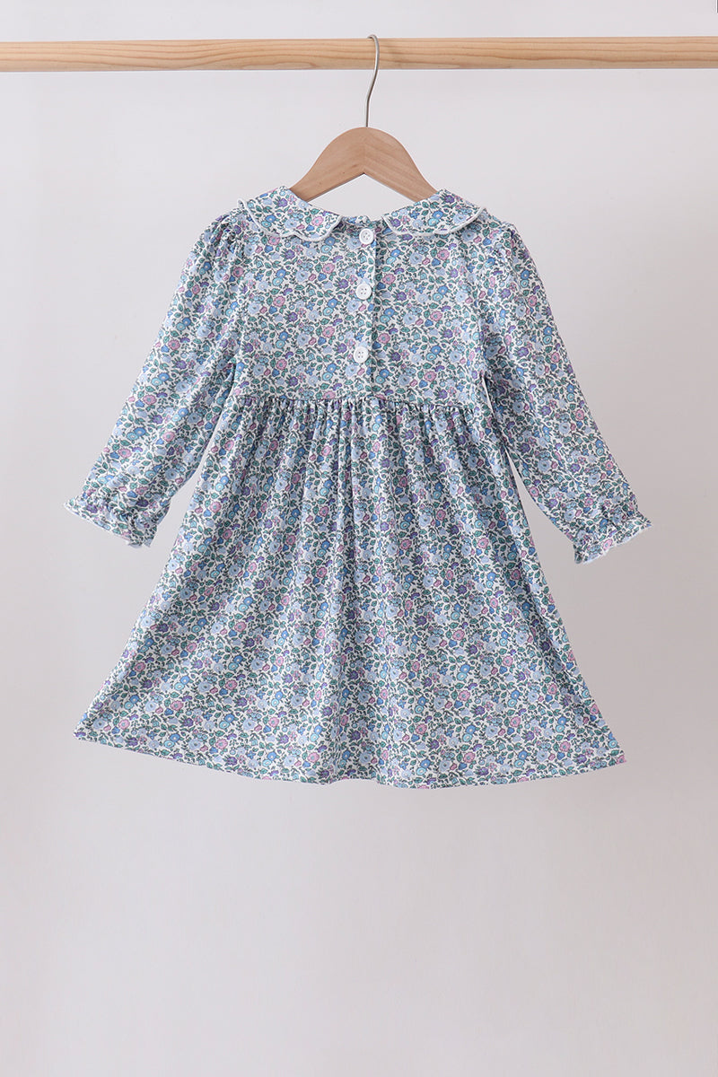 Blue Floral Smocked Dress - Aaria Tees Aaria Tees