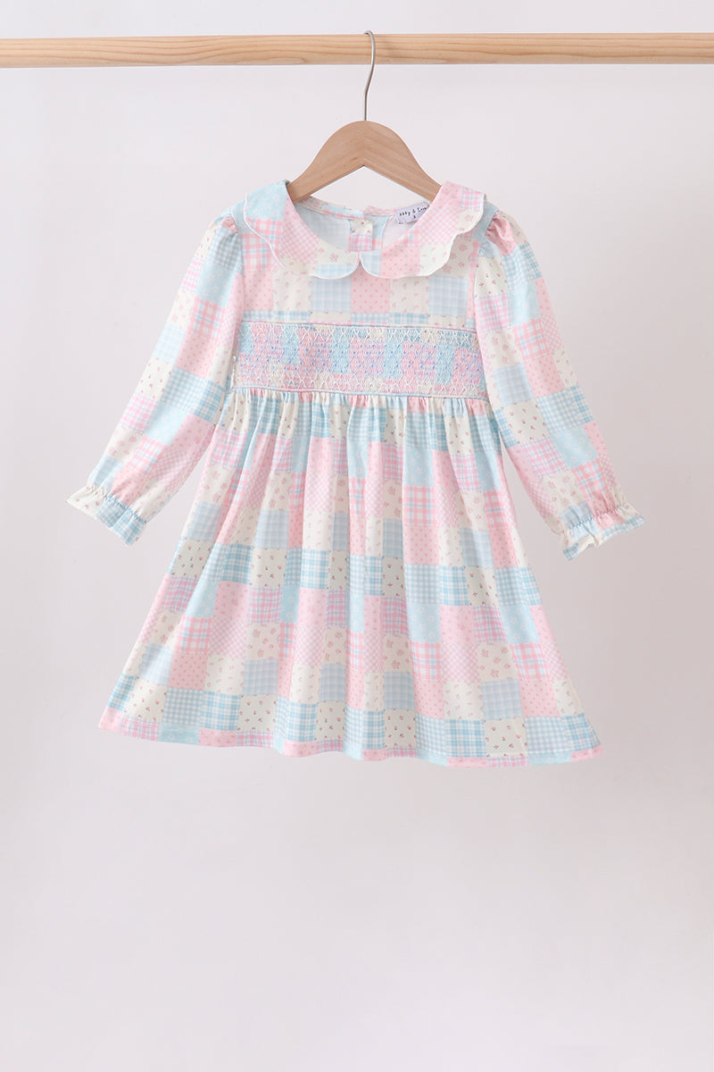 Checkered Floral Smocked Dress - Aaria Tees