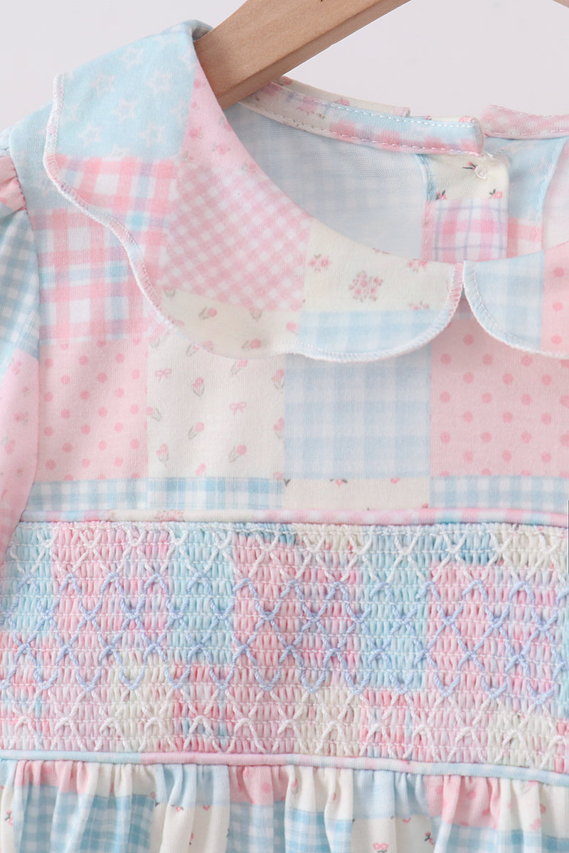 Checkered Floral Smocked Dress - Aaria Tees Aaria Tees