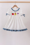 Blue Apple Crayon French Knot Ruffle Dress - Aaria Tees Aaria Tees