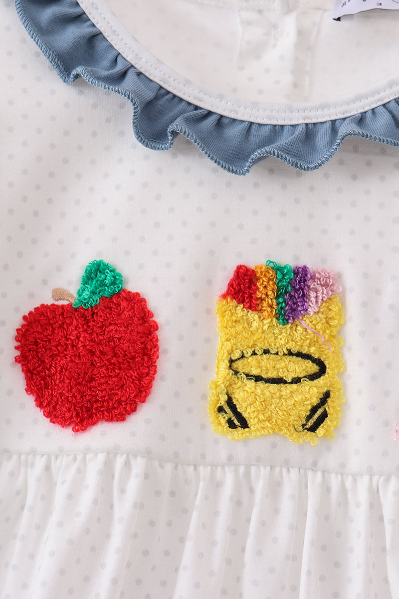 Blue Apple Crayon French Knot Ruffle Dress - Aaria Tees Aaria Tees