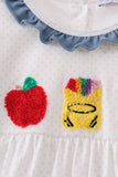 Blue Apple Crayon French Knot Ruffle Dress - Aaria Tees Aaria Tees