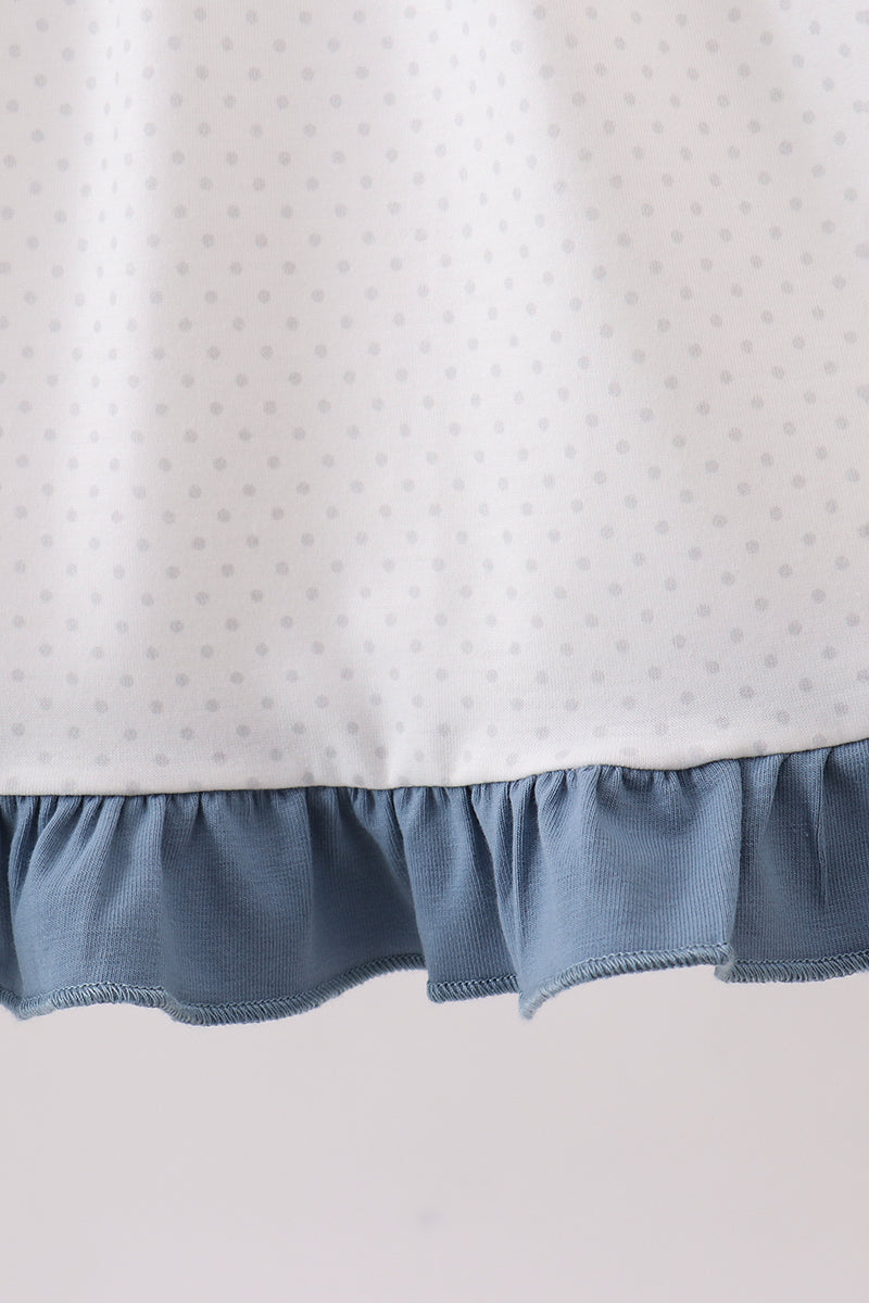 Blue Apple Crayon French Knot Ruffle Dress - Aaria Tees Aaria Tees