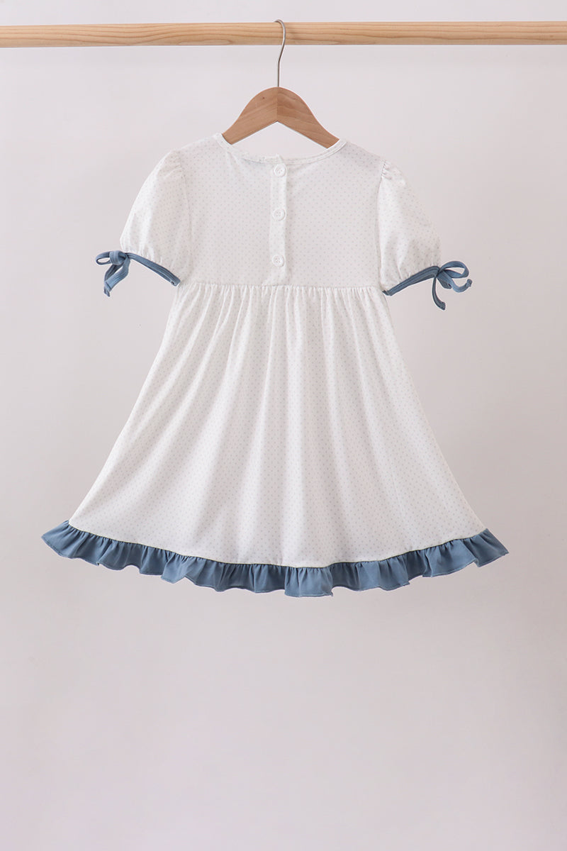 Blue Apple Crayon French Knot Ruffle Dress - Aaria Tees Aaria Tees