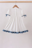 Blue Apple Crayon French Knot Ruffle Dress - Aaria Tees Aaria Tees